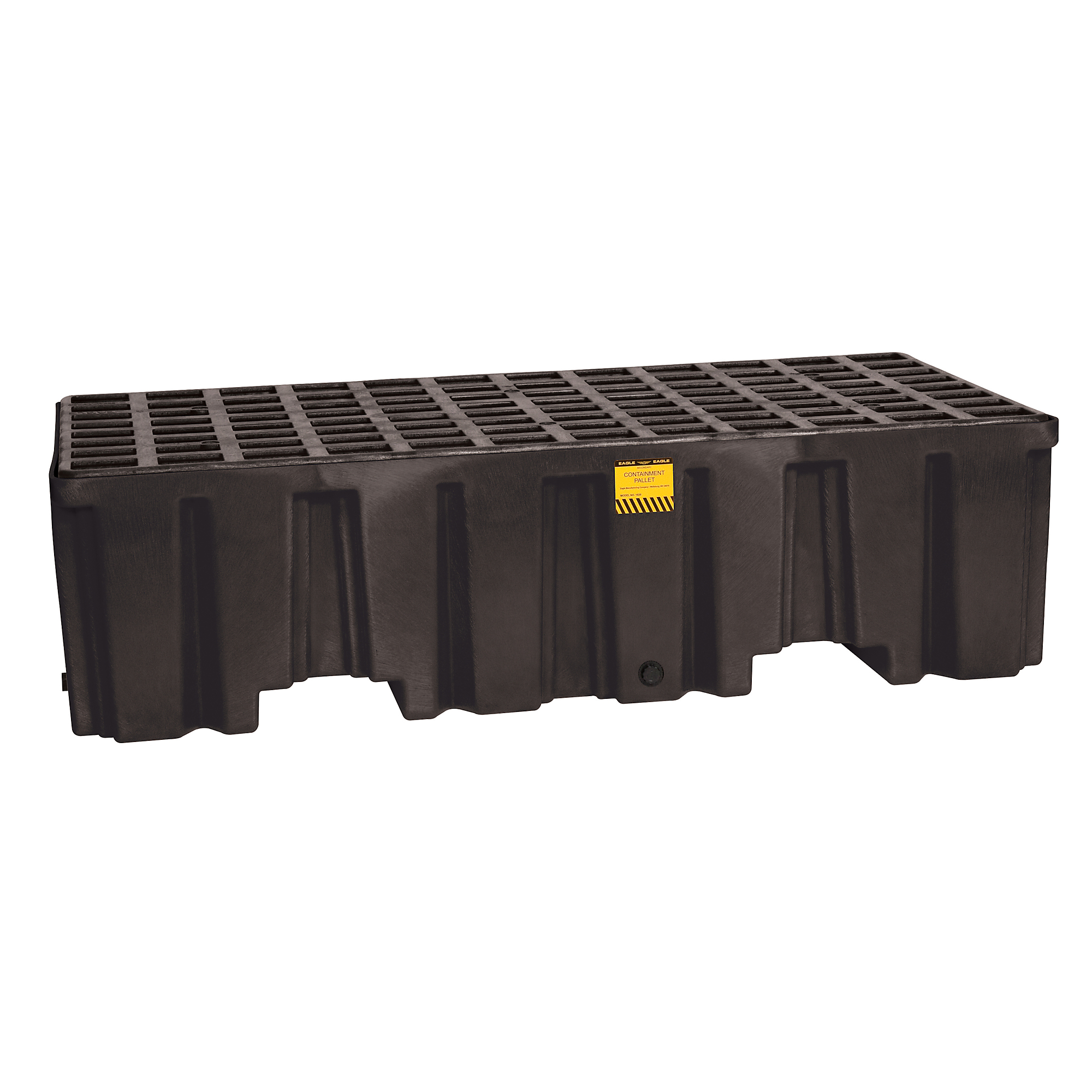 Eagle 2-Drum Plastic Pallet — With Drain, Black, Chemical-Resistant, UV Protected, Model# 1620B